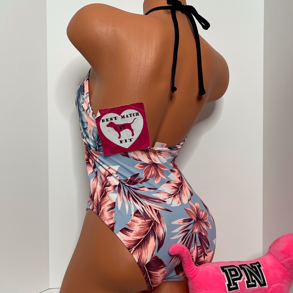 Victoria’s Secret PINK S M Logo Strappy Cut Out Caged One-piece Swimsuit Floral - Picture 2 of 2